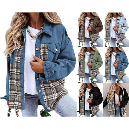 Women's checked denim jacket with a casual cut and modern details NOVAE