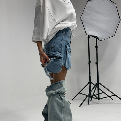 Women's denim skirt with practical pockets and adjustable waistband NOVAE