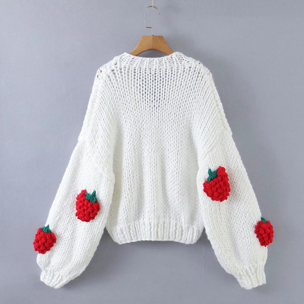 Women's cardigan with strawberry appliqués and button closure NOVAE