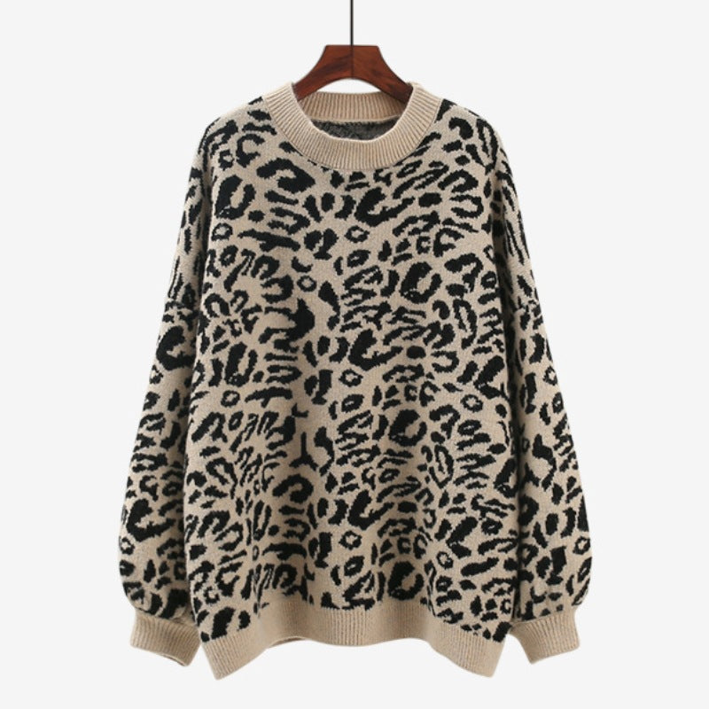 Women's Oversized Knit Sweater with Leopard Print and Soft Material NOVAE