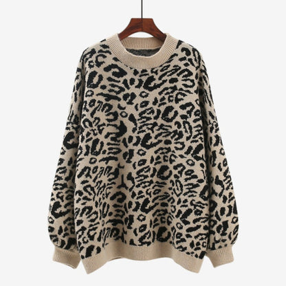 Women's Oversized Knit Sweater with Leopard Print and Soft Material NOVAE