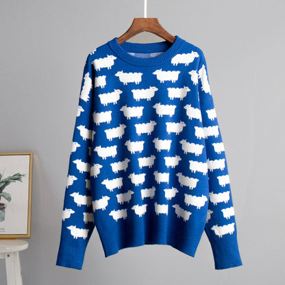 Women's knitted sweater with original sheep design NOVAE