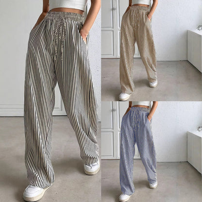 Women's wide-leg striped trousers with elasticated waistband and pockets NOVAE