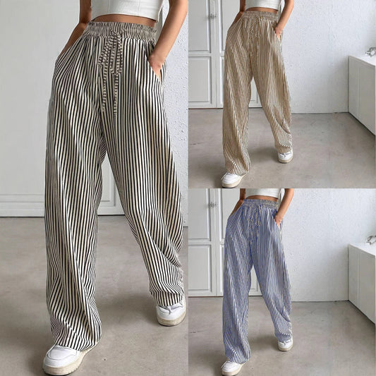 Women's wide-leg striped trousers with elasticated waistband and pockets NOVAE