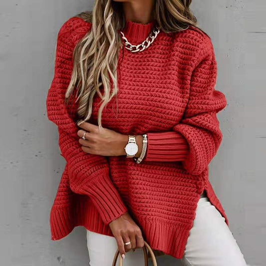 Women's chunky knit sweater with a relaxed fit and high collar NOVAE