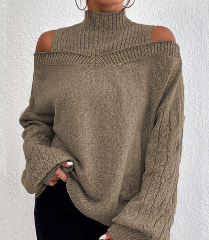 Women's pullover with off-the-shoulder sleeves and high collar NOVAE