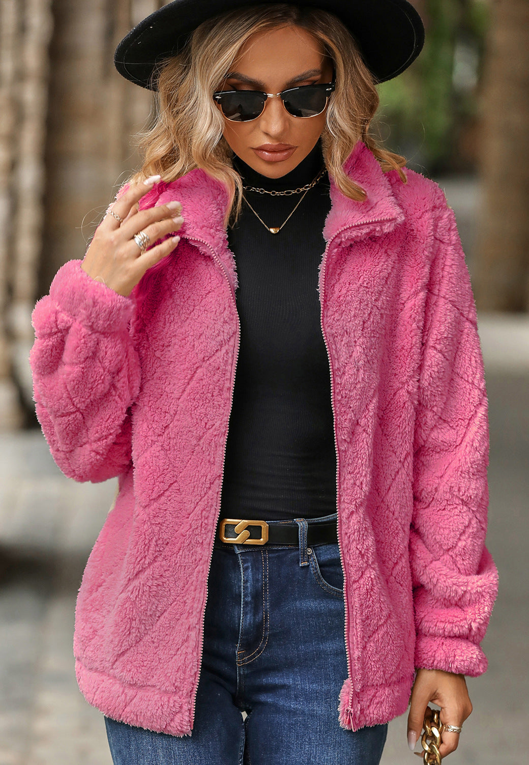 Women's plush jacket with modern quilted details NOVAE