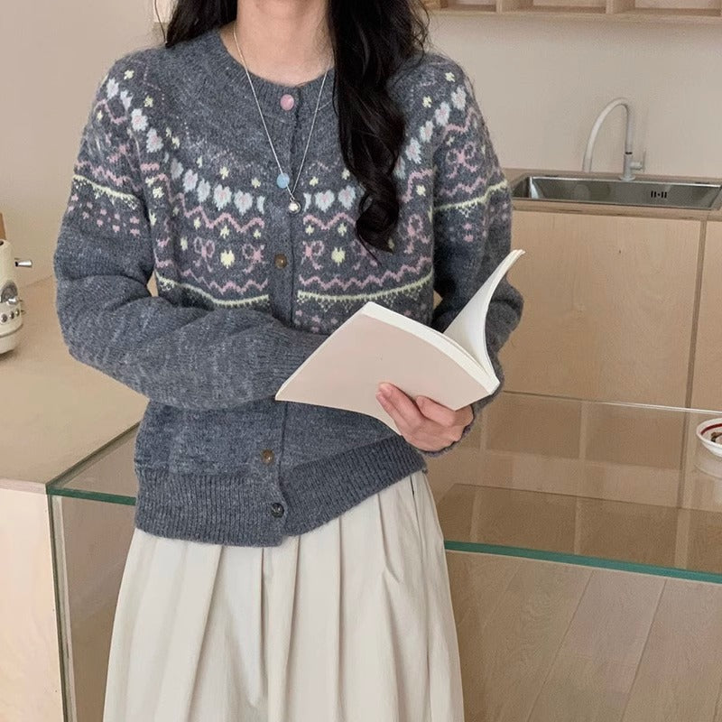 Women's cardigan with festive pattern and fashionable buttons NOVAE