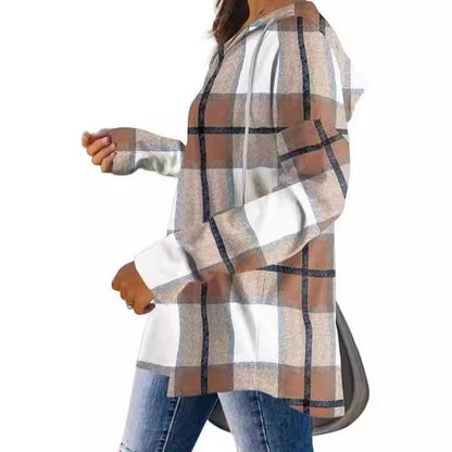 Women's casual checked blouse with hood NOVAE
