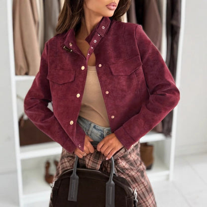 Women's elegant jacket in soft suede with button details NOVAE