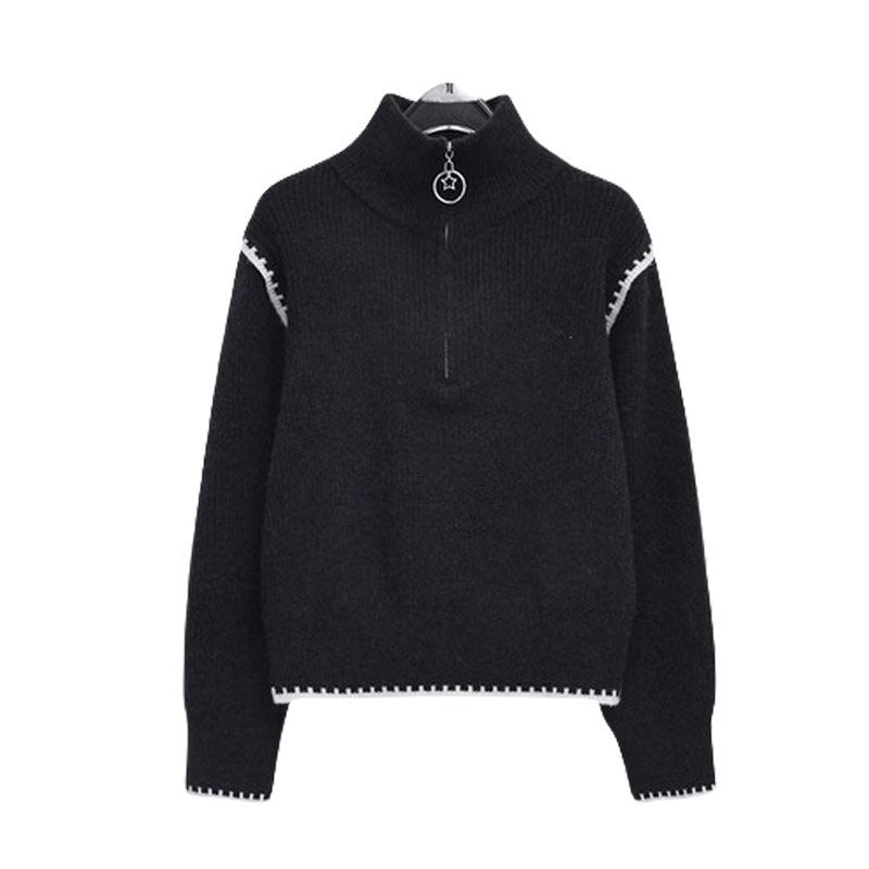 Women's knit sweater with high collar and zipper NOVAE