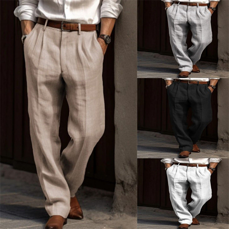 Men's elegant linen trousers with pleats and side pockets NOVAE