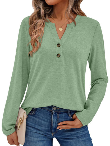 Women's casual long-sleeved shirt with button detail and round neckline NOVAE