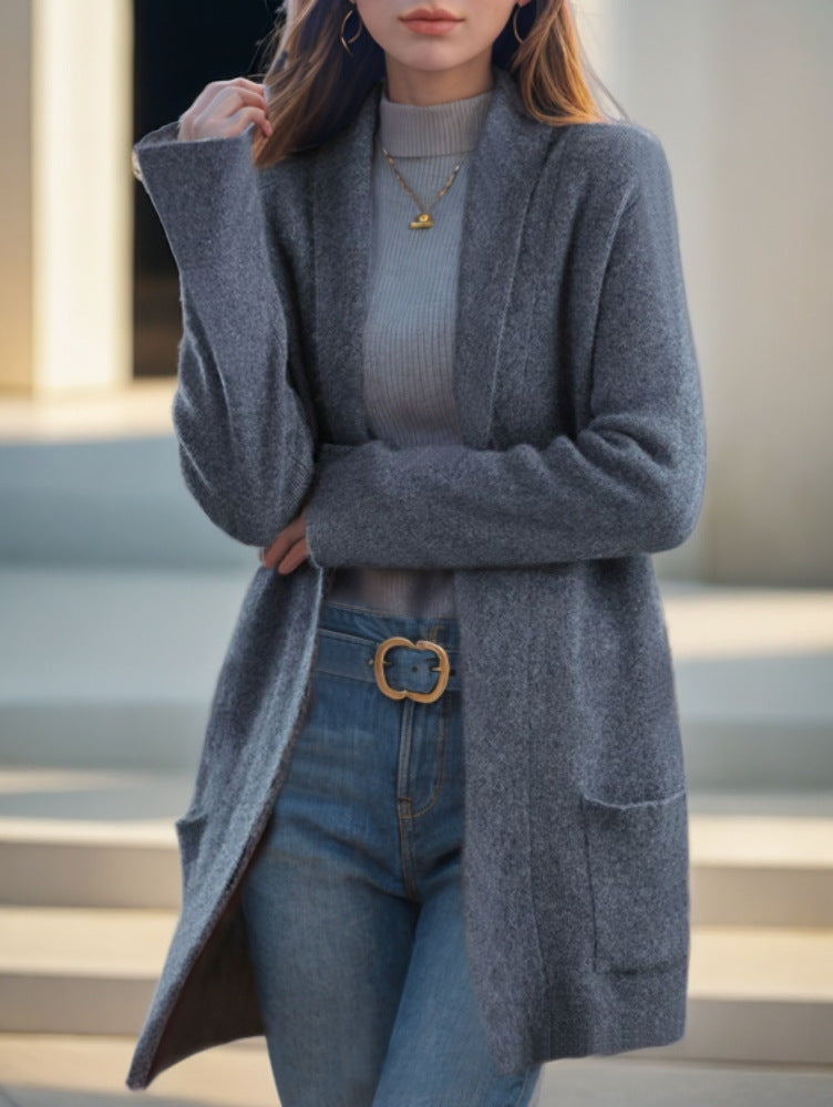 Women's Cozy Knit Coat with Open Cut and Practical Pockets NOVAE