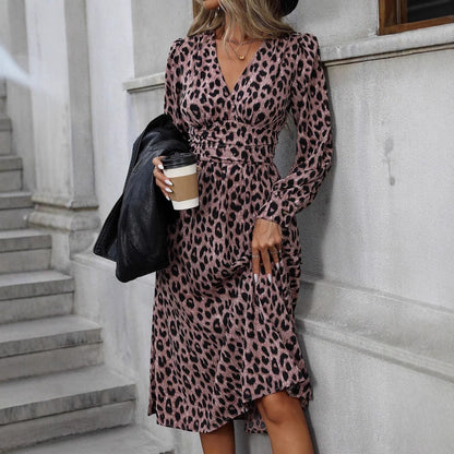 Women's wrap dress with animal print and elegant V-neck NOVAE