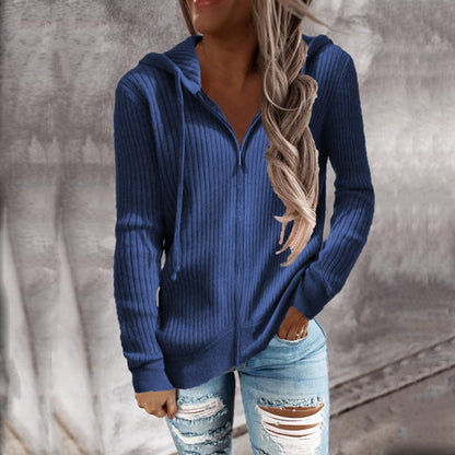 Women's hooded jacket in trendy ribbed knit design NOVAE
