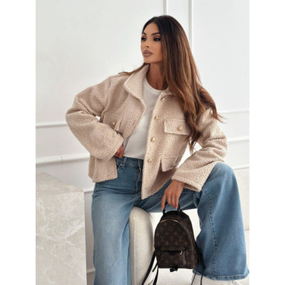 Women's fleece jacket with elegant button details and practical pockets NOVAE