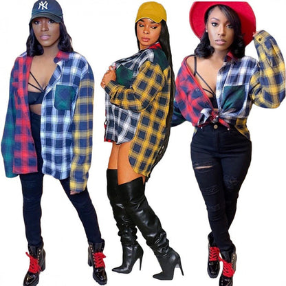 Women's oversized plaid blouse with a fashionable cut and casual look NOVAE