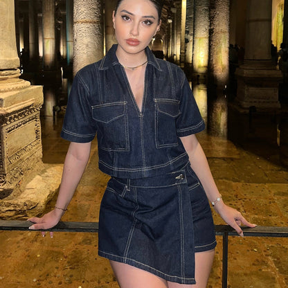 Women's denim crop top and skirt set NOVAE