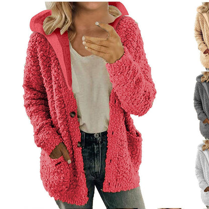 Women's cozy fleece jacket with hood and practical pockets NOVAE