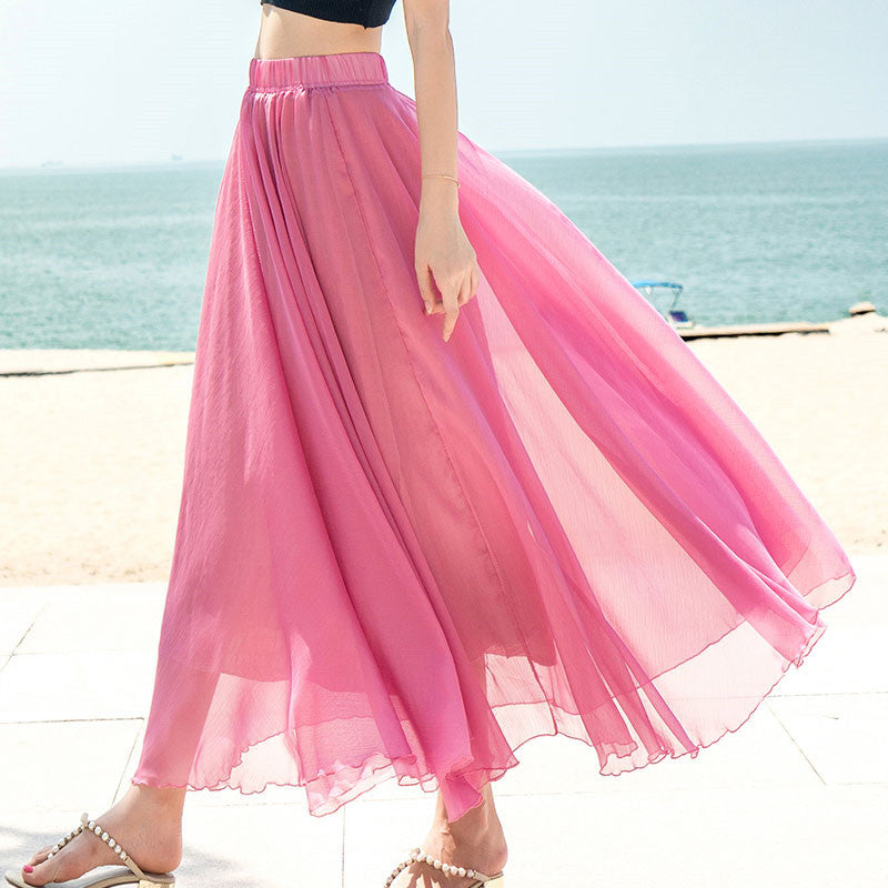 Women's Long, Flowing Chiffon Skirt with Elastic Waistband NOVAE