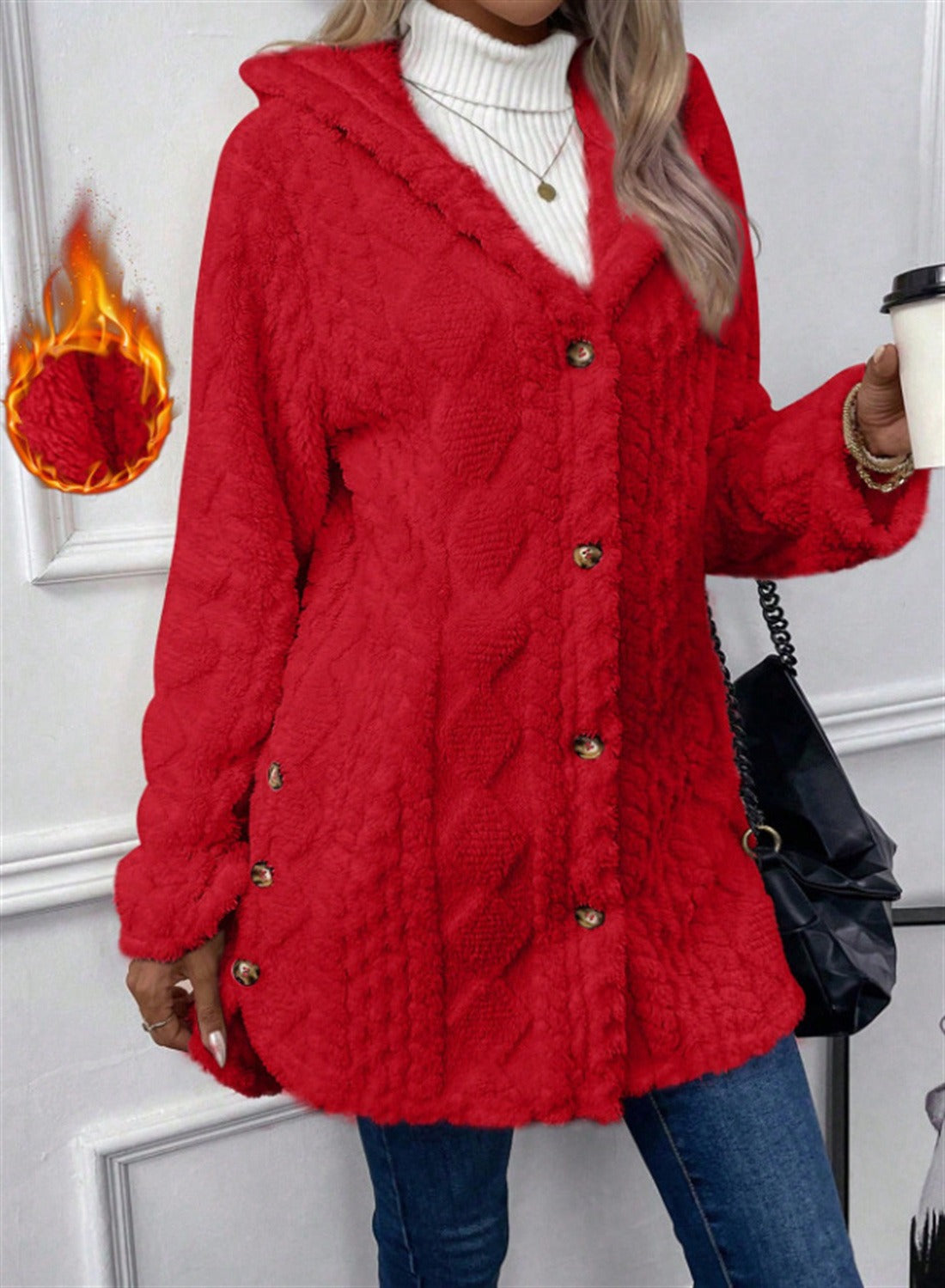 Women's Cozy Teddy Jacket with Button Closure NOVAE