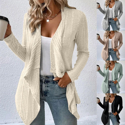 Women's casual cardigan with asymmetrical hem and open design NOVAE