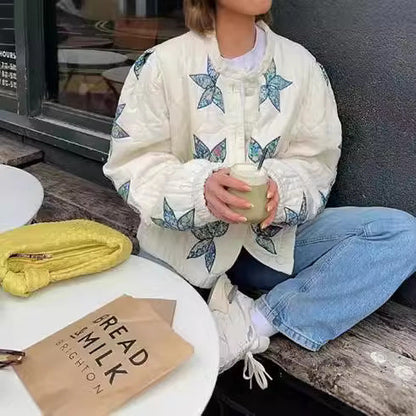 Women's quilted bomber jacket with floral design and elasticated cuffs NOVAE