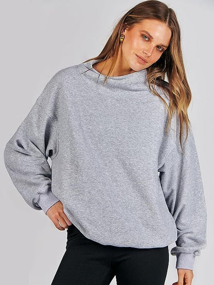 Women's Oversized Sweatshirt with Stand-Up Collar and Ribbed Hem NOVAE
