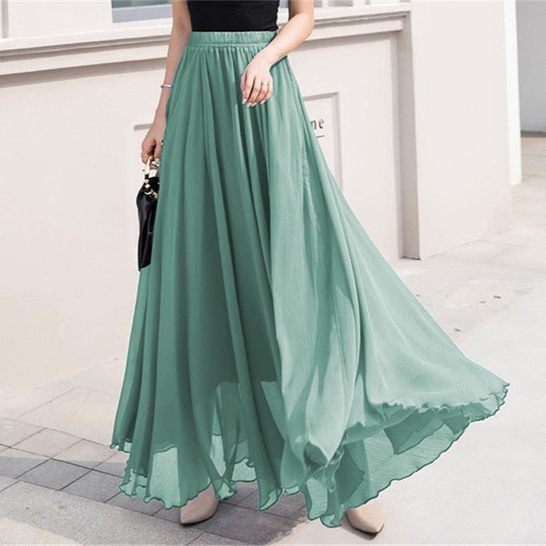 Women's long, flowing skirt with elastic waistband and swing hem NOVAE