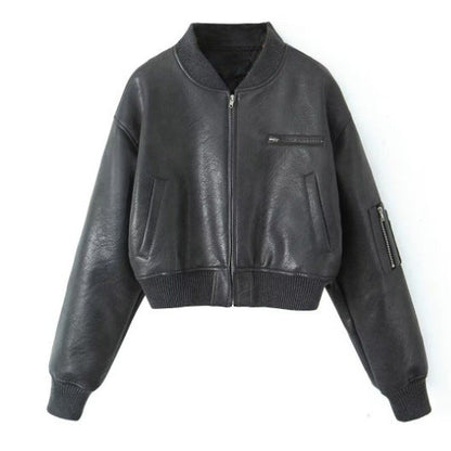 Women's leather bomber jacket with innovative zipper details NOVAE