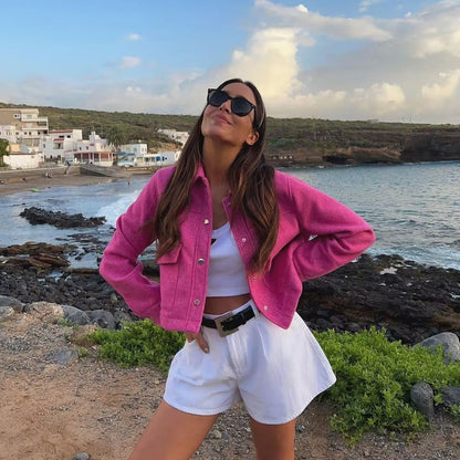 Women's short jacket made of high-quality material with practical chest pockets NOVAE