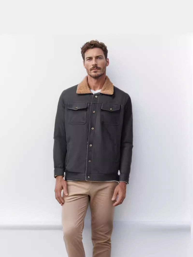 Men's casual jacket with faux fur collar and practical pockets NOVAE