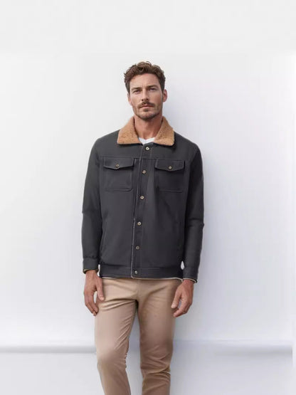 Men's casual jacket with faux fur collar and practical pockets NOVAE