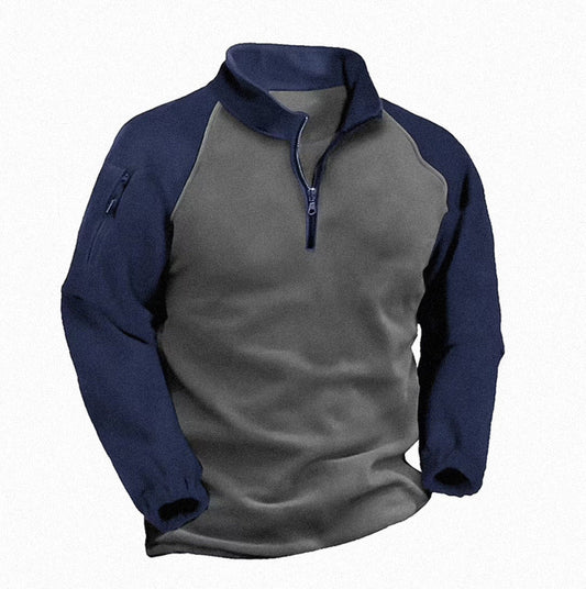 Men's fleece pullover with high collar and stand-up collar NOVAE