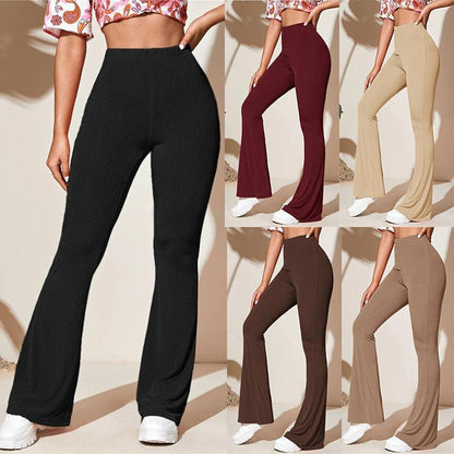 Women's Elegant Loose Flared Trousers with Ribbed Texture NOVAE