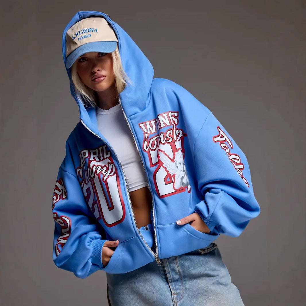 Women's casual hoodie with large print and dropped shoulders NOVAE