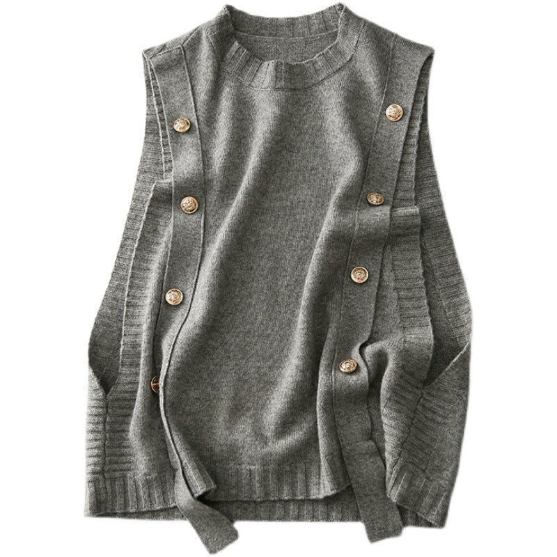 Women's knitted vest with decorative buttons and fashionable design NOVAE