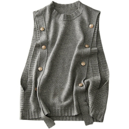 Women's knitted vest with decorative buttons and fashionable design NOVAE