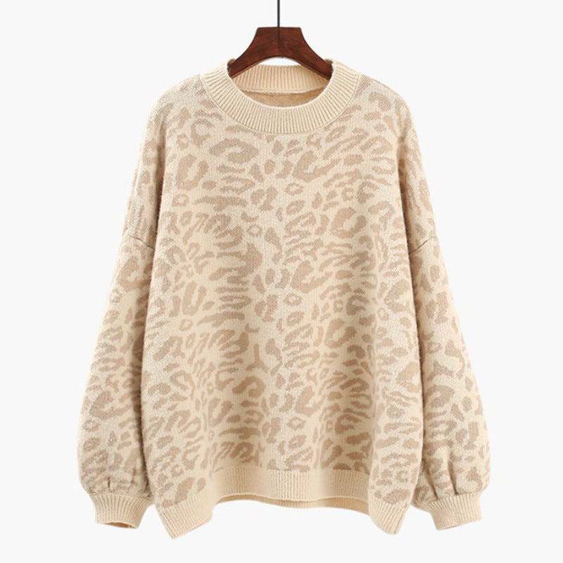 Women's Oversized Knit Sweater with Leopard Print and Soft Material NOVAE