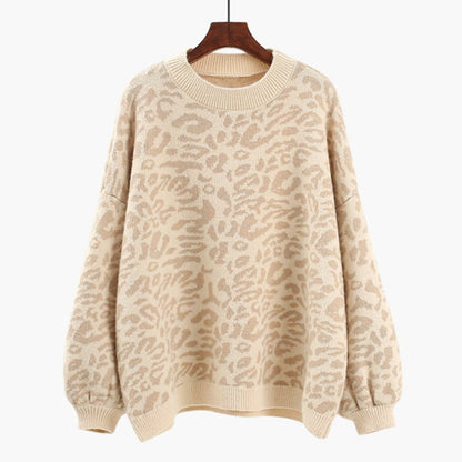 Women's Oversized Knit Sweater with Leopard Print and Soft Material NOVAE