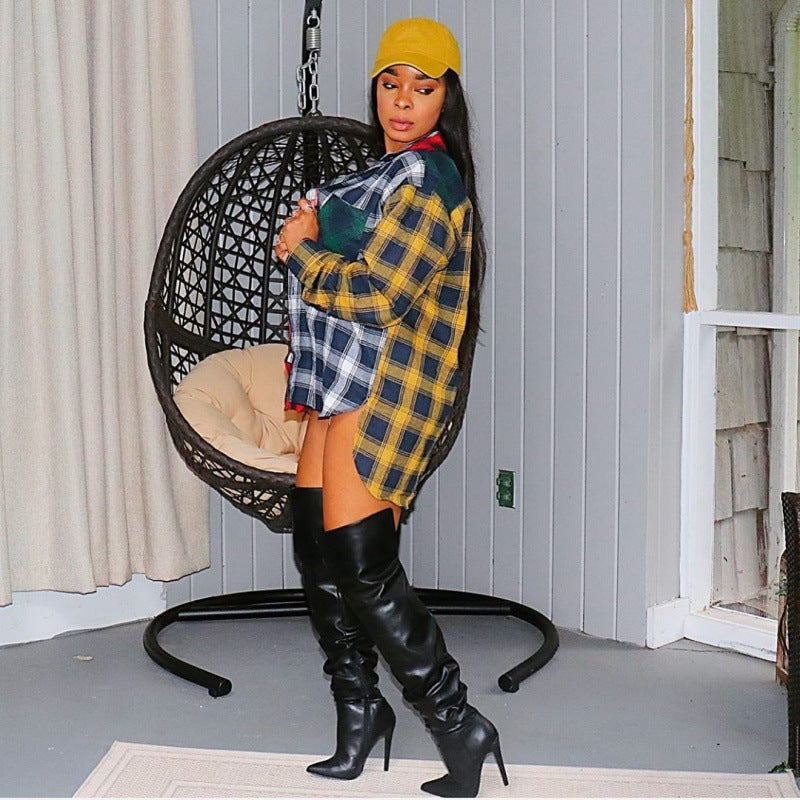 Women's oversized plaid blouse with a fashionable cut and casual look NOVAE