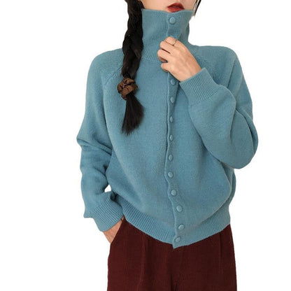 Women's cardigan with modern roll neck and button details NOVAE