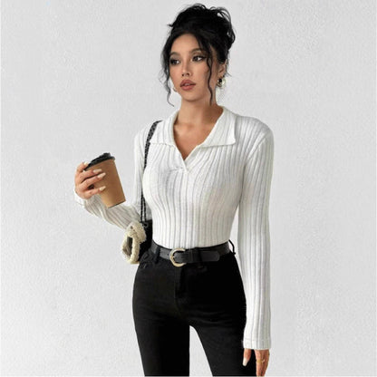 Women's fitted long-sleeved sweater with fashionable ribbed texture NOVAE