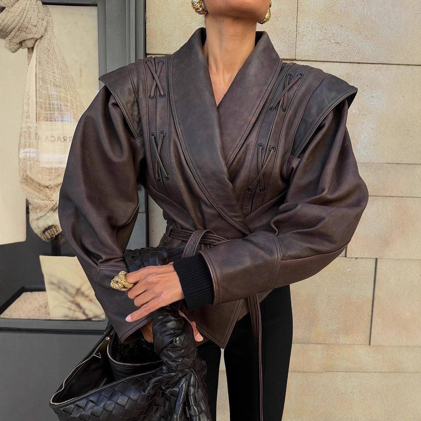 Women's elegant faux leather wrap jacket with decorative details NOVAE