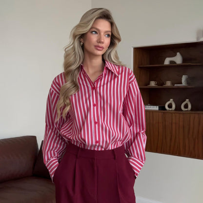 Women's striped blouse with voluminous sleeves and fashionable button details NOVAE