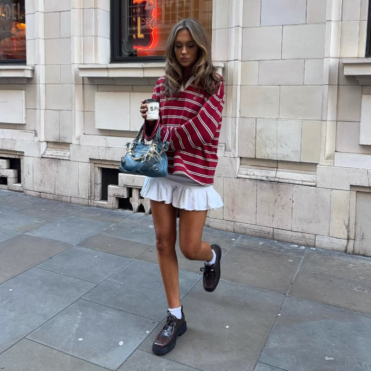 Women's sporty striped sweater with collar and relaxed fit NOVAE