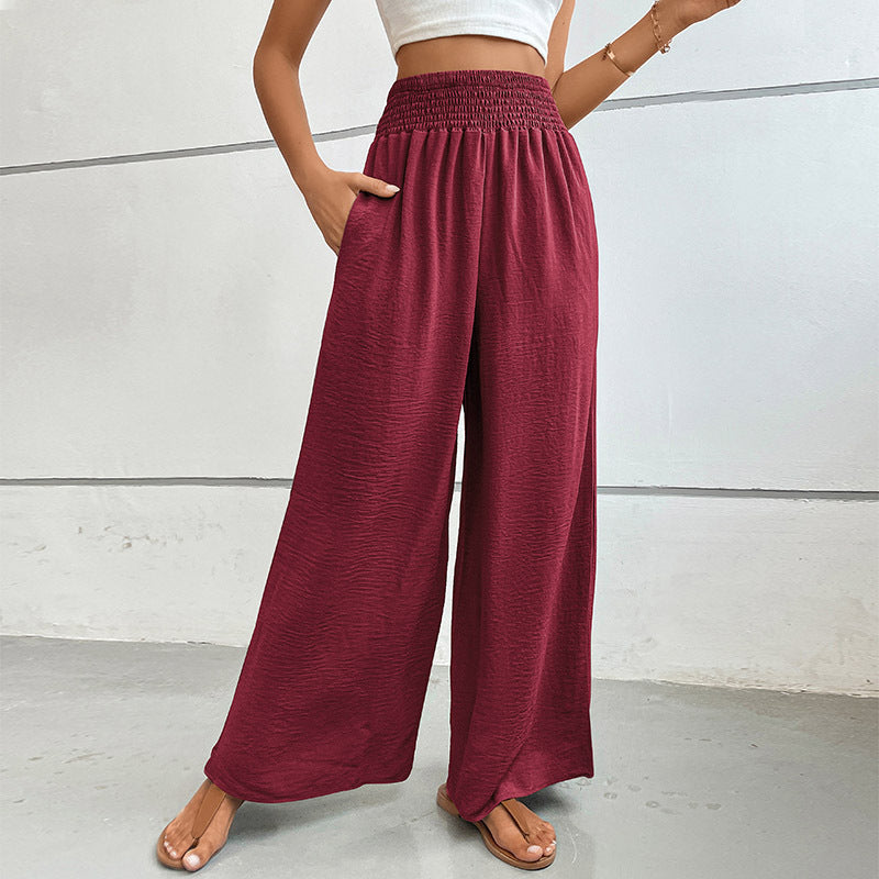Women's wide-leg summer trousers with elasticated waistband NOVAE