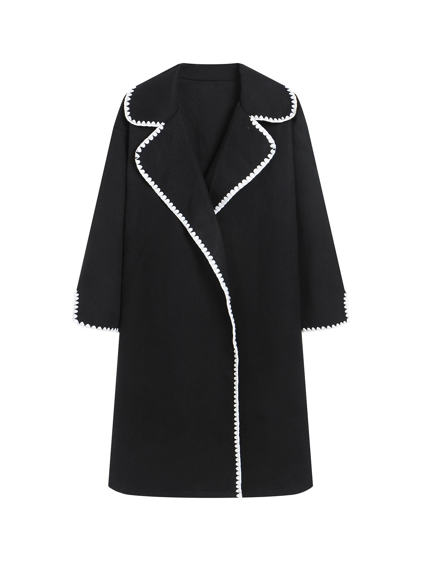 Women's elegant coat with stylish turn-down collar and contrasting decorative stitching NOVAE
