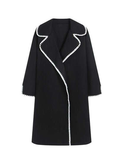 Women's elegant coat with stylish turn-down collar and contrasting decorative stitching NOVAE